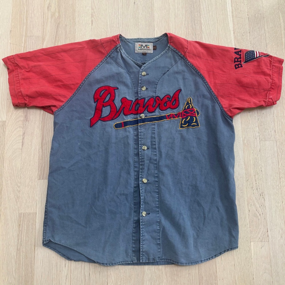 Mirage Atlanta Braves Jersey Mens Large Blue Red Good Cooperstown Collection